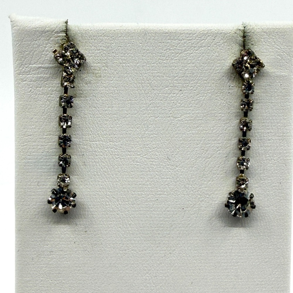Elegant Crystal Drop Dangle Earrings Silver Tone Linear Statement Sparkle Gift
